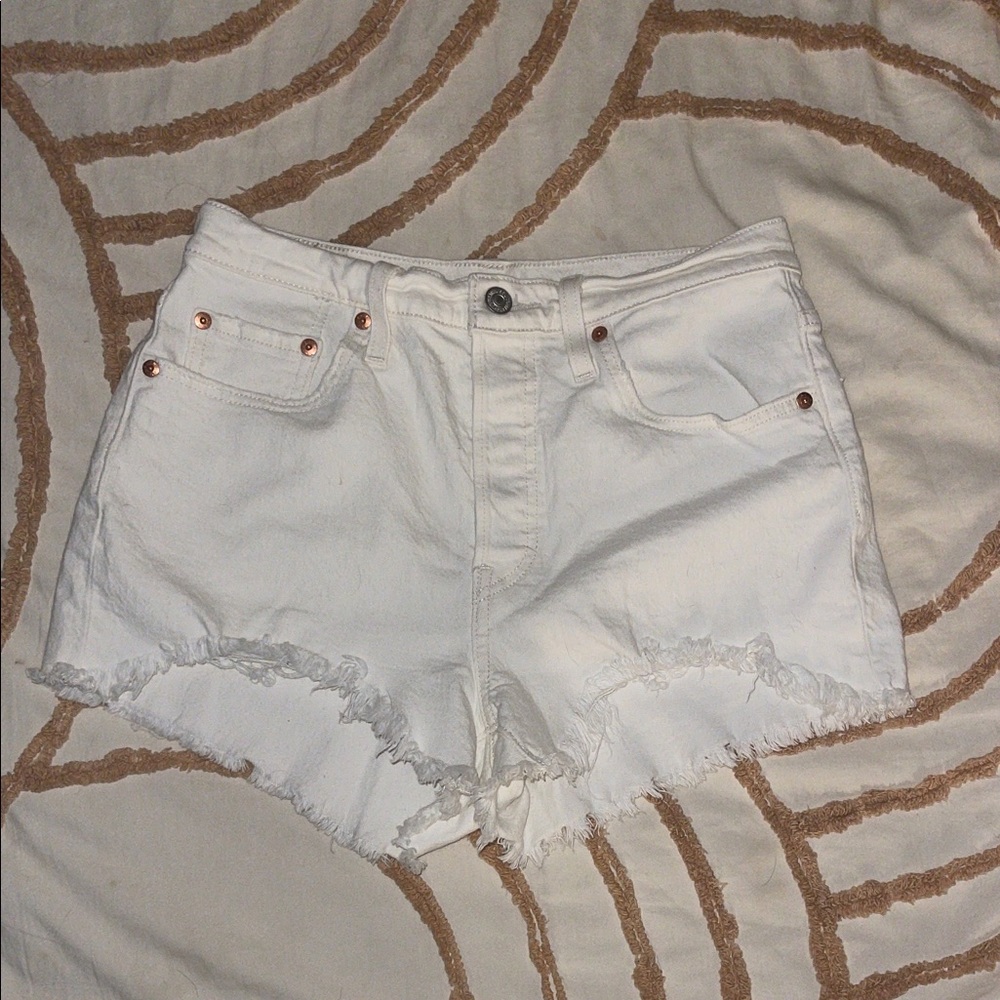 Levi's White Frayed Jean Shorts